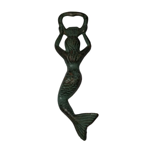 Mermaid Bar Accessory Bottle Opener Cast Iron with Green Patina Beach Bar Theme